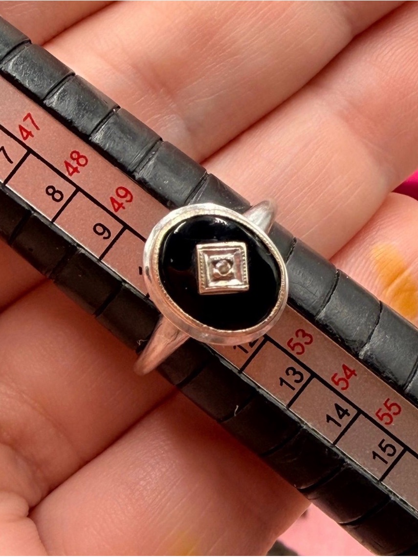 Antique Onyx  Diamond 10k White Gold Ring